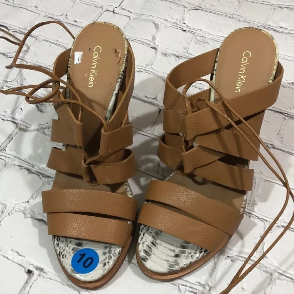 Calvin Klein Penelope tan strappy heels